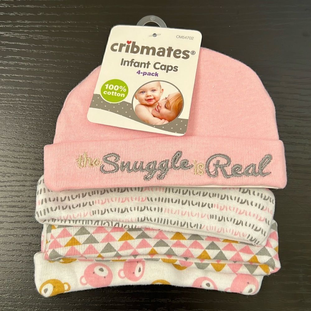 Adorable Girl Cribmates Infant Cap 4-Pack